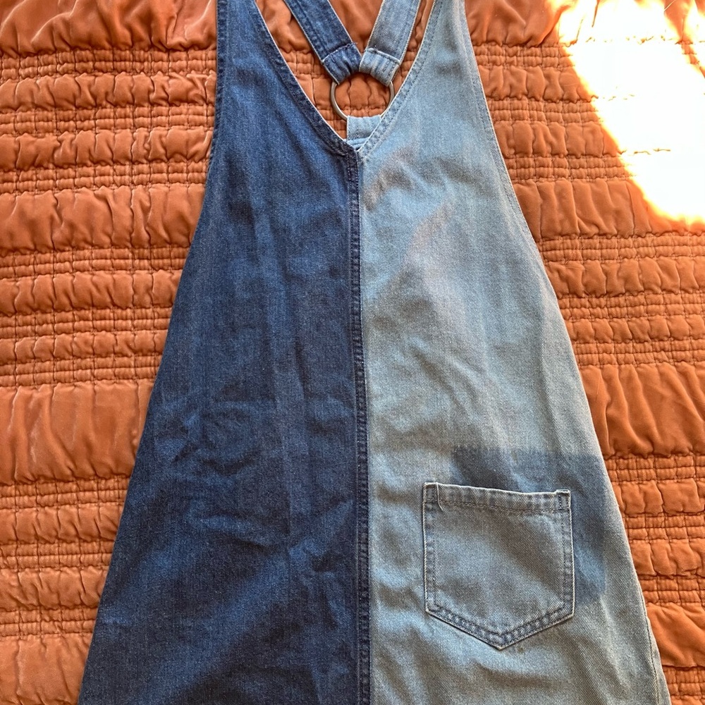 H&M Blue Two-Tone Denim Overall Dress